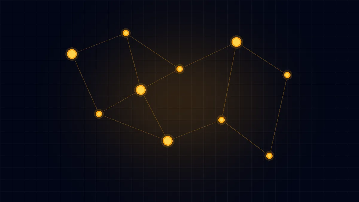 Abstract amber network of connected nodes on dark — a procurement supply network